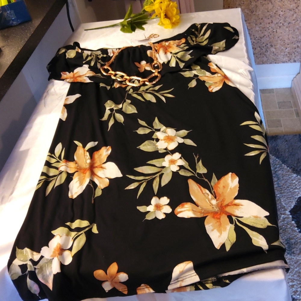 💐ABSOLUTEANGEL Large flora ptint off shouldDress